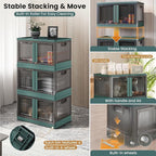 19Gal Collapsible Storage Bins with Lids & Wheels - 4 Pack Stackable with Doors, Heavy-Duty Plastic Containers for Home/Office, Green