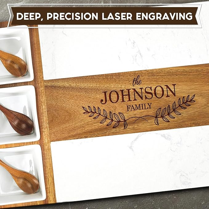 Personalized Wedding Gifts for Couples,Marble Wood Charcuterie Board,Newlyweds,Bridal Shower Gifts for Bride, Husband,Wife,Engagement Gifts,Mr and Mrs gifts,Custom Laser Engraved Cheese Serving Board