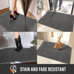 Sturdy Front Door Mat, Absorbent Muddy Dirt Resist Welcome Door Mats Outdoor Indoor, Stain and Fade Resistant, Non-Slip Rubber Backing Low Profile Doormat for Entryway, 47×32, Grey