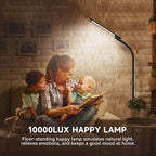 Happy Lamp,10000 Lux Sun Light, Floor Daylight Lamp with Remote & Touch Control & Adjustable Gooseneck for Reading/Office/Home (Black)