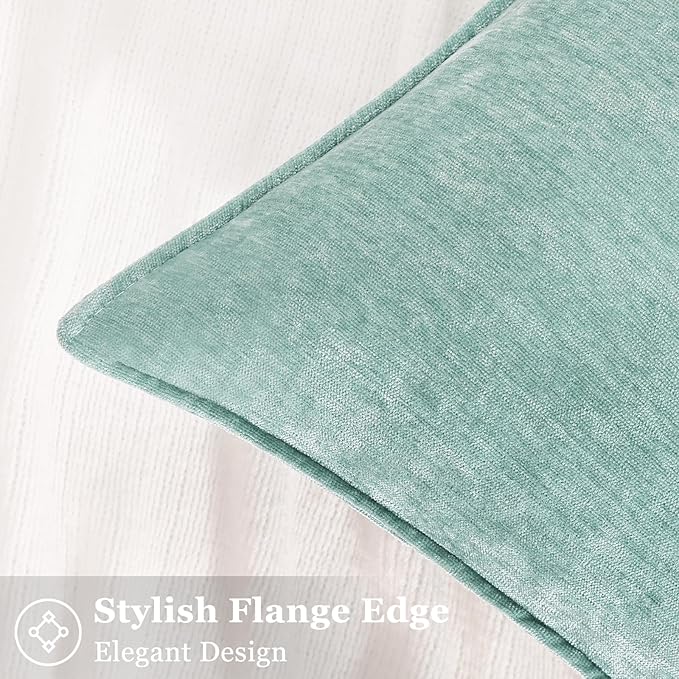 decorUhome Couch Throw Pillow Covers 18x18 Set of 2, Decorative Soft Euro Neutral Chenille Pillow Covers with Elegant Design for Sofa Bed Living Room Home Decor, Aqua Haze
