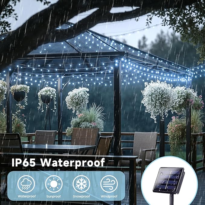 4 Pack 180FT Solar Christmas Lights Outdoor Waterproof, Super Bright 320 LED Solar String Lights with 8 Lighting Modes, Green Wire Twinkle Tree Light for Outside Xmas Party Decorations (Cool White)