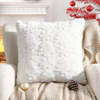 Touchat Christmas Pillow Covers 20x20, Soft Faux Rabbit Fur Throw Pillow Covers with 3D Embroidery Christmas Tree and Snowflake Design for Winter Holiday Home Decor, Couch Sofa Bedroom, White