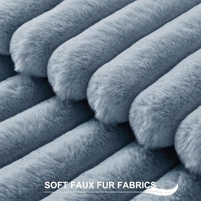 Pallene Faux Fur Plush Throw Pillow Covers 18x18 Set of 2, Luxury Soft Fluffy Striped Decorative Pillow Covers for Sofa, Couch, Living Room, Blue Grey