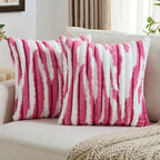 FUTEI Blush Decorative Throw Pillow Covers 22x22 Inch Set of 2, Soft Tie-Dye Faux Rabbit Fur Striped Texture Cushion Case, Modern Home Decor for Couch Bed Living Room