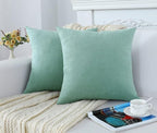 Jeneoo Decorative Seafoam Green Throw Pillow Covers Rustic Farmhouse Super Soft Square Chenille Comfy Solid Cushion Couch Cases for Sofa Bedroom Chair (Set of 2, 18 x 18 Inches)