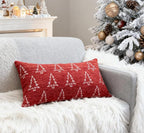2 Pack Chenille Christmas Pillow Covers 12x20, Red Double-Sided Snowflake & Christmas Tree, Cozy Farmhouse Holiday Cushion Case, Decorative Throw Pillowcase for Sofa Couch Bed(Red,12x20)