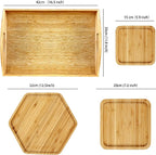 Bamboo Serving Trays Charcuterie Platter 16.5"x11.8"（42x30cm with Handle, Set Includes 1xHexagon 12.5"(32cm)+1xSquare 7.8"(20cm)+1xSquare 5.9"(15cm) Small Plates for Family Dinner