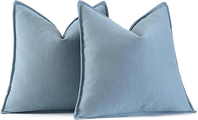 MIULEE Pack of 2 Light Blue Decorative Pillow Covers 24x24 Inch Soft Chenille Luxurious Couch Throw Pillows Farmhouse Cushion Covers Euro Shams with Elegant Design for Sofa Bed Living Room Home Decor