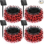 Brightown 4 Pack Solar Christmas Lights Outdoor, Total 184FT 480 LED Solar String Lights Outdoor Waterproof Green Wire with 8 Modes, Solar Fairy Light for Garden Yard Patio Party Decors, Red