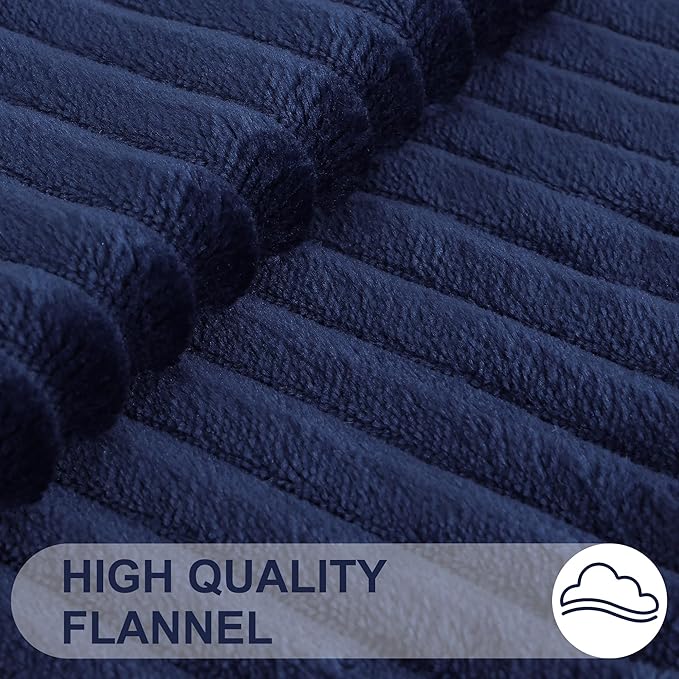 Simmore Decorative Throw Pillow Covers 12x20 Set of 2, Soft Natural Plush Flannel Double-Sided Fluffy Lumbar Pillow Covers for Couch Sofa Living Room, Navy Blue