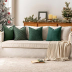 MIULEE Christmas Decorative Linen Check Throw Pillow Covers Neutral Farmhouse Vintage Pillow Covers 18x18 Set of 2 Boho Modern Home Decor for Sofa Couch Bedroom Cushion Dark Green