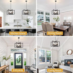 Modern Farmhouse Chandeliers Dining Room Light Fixtures, 6-Light Kitchen Island Lighting,Industrial Metal Black Geometric Chandelier for Stairway Foyer Living Room, UL-Listed