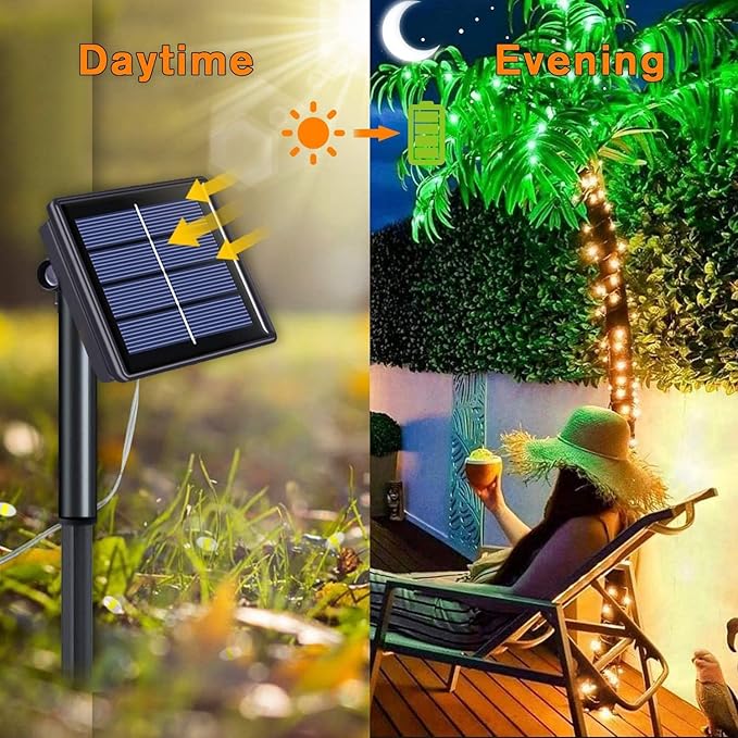 QITONG 4 Pack Warm White Solar Fairy Lights, Each 33ft 100 LED String Light Outdoor Waterproof, 8 Modes Copper Wire Mini Twinkle Lights for Outside