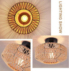 Boho Rattan Ceiling Light Fixture, Mini Rattan Chandelier Lighting Fixture, Hand Woven Ceiling Light Fixtures for Hallway Bedroom Kitchen Entryway Living Room