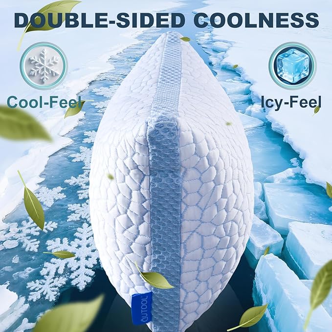 QUTOOL Cooling Pillows for Hot Sleeping, Shredded Memory Foam Pillows Standard Size Set of 1,Adjustable Soft & Firm Gel Bed Pillow for Side, Back, Stomach Sleepers