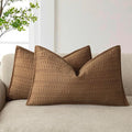 Foindtower Set of 2 Decorative Cotton Waffle Weave Lumbar Throw Pillow Covers Euro Shams Cushion Covers Accent European Pillowcase for Bed Couch Bedroom Living Room Home Decor 12×20 Inch Orange Brown