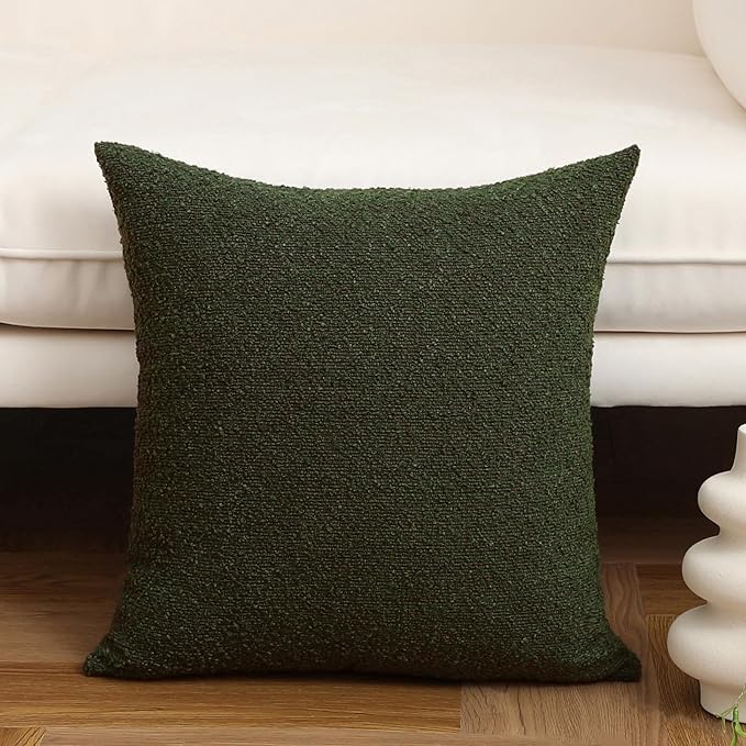 Jeneoo Sage Green Decorative Square Thick Throw Pillow Covers Fine Textured Boucle Couch Cushion Case for Sofa Decor, Set of 1, 24 x 24 Inch