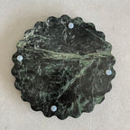 Travertine Marble Scalloped Tray Round Wave Tray Small Serving Platter for Counter, Bathroom, Kitchen, Nightstand, Jewelry Ring Dish Holder (White Dark Green)