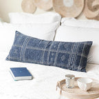 BlissBlush Dark Blue Boho Lumbar Throw Pillow Cover 14X36, Decorative Long Accent Body Pillow for Bed, Farmhouse Woven Textured Pillowcase for Couch (Cover ONLY)
