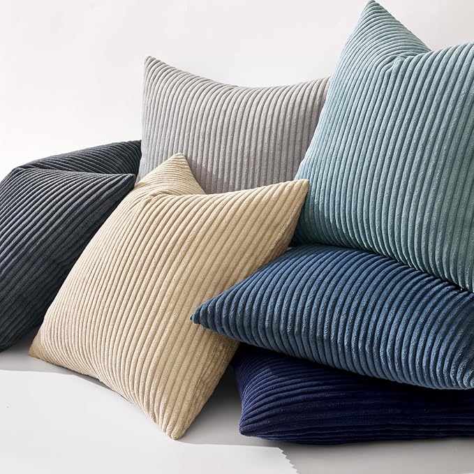 MIULEE Pack of 2 Corduroy Soft Soild Decorative Square Throw Pillow Covers Cushion Cases Pillowcases for Sofa Bedroom Car 18 x 18 Inch 45 x 45 Cm Smoky Blue