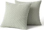 MIULEE Pack of 2 Decorative Throw Pillow Covers 20x20 Inch Soft Boho Striped Textured Corduroy Pillow Covers Modern Farmhouse Home Decor for Couch Bed Sofa Living Room Light Green