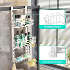 HapiRm 3 Tier Over the Door Shower Caddy, Hanging Shower Caddy with 16 Hooks and 2 Soap Holders, No Drilling Adjustable Hanging Bathroom Organizer - White