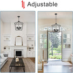 MELUCEE 6-Light Black Farmhouse Chandelier 16 Inches Cage Hanging Lights Rustic Lantern Pendant Lighting for Kitchen Island Dining Room Foyer Hallway, E12 Base
