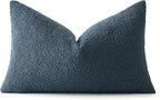 MIULEE Textured Boucle Throw Pillow Cover Dark Blue Accent Solid Lumbar Pillow Case Decorative Soft Pack of 1 Couch Cushion Chair Sofa Bedroom Livingroom Home Decor,12x20 Inch