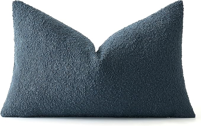 MIULEE Textured Boucle Throw Pillow Cover Dark Blue Accent Solid Lumbar Pillow Case Decorative Soft Pack of 1 Couch Cushion Chair Sofa Bedroom Livingroom Home Decor,12x20 Inch