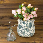 Teal Ceramic Pot for Planter, Vintage Flower Pot with Drainage Holes, 6.3 inch Ice Crack Glazed Indoor Planters Pot with Handle (Cyan)