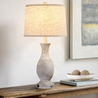 28" Farmhouse Table Lamp for Living Room, Rustic Touch Bedside Table Lamps Set of 2 with USB Charging Ports,3-Way Dimmable Nightstand Lamps for Bedroom,Oatmeal Linen Lampshade,LED Bulbs Included