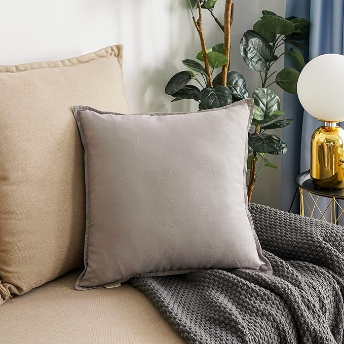 Jeanerlor Decorative Cotton Linen Couch 26"x26" Throw Pillow Case for Sofa Durable Classy, Comfortable Cushion Cover (65 x 65cm), Gray