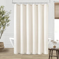 Cute Cream Linen Extra Long 75 Inch Shower Curtain Modern Boho Luxury Cloth Fabric Neutral Shower Curtain 75 Inches Long Water Repellent with Hooks for Bathroom Hotel Bathtub, 72x75