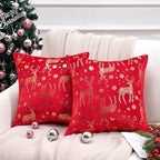 Topfinel Pillow Covers 20x20 Set of 2, Velvet Snowflake Deer Decorative Pillow Case Spring Holiday Decor for Home Couch,Red and Gold