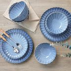 Sango 12 Pieces Stoneware Dinnerware Set, Modern Reactive Blue Dishes for 4, Premium Serving Plates and Bowls Sets, Chip Resistant Plate, Ceramic Dishware, Kitchen Dish Set, Scallop Dining Ware, Frill