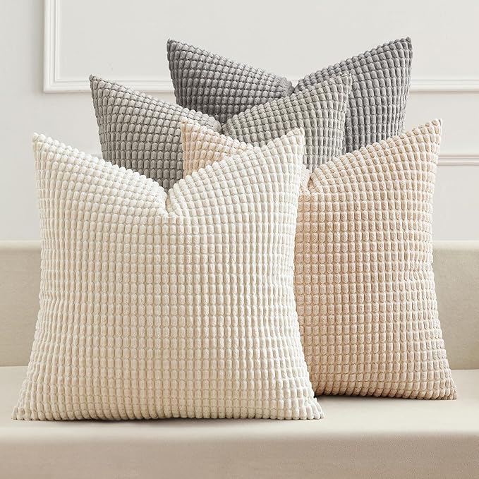 MIULEE Boho Farmhouse Decorative Pillow Covers 20x20 Inch Set of 4 Rustic Modern Home Decor Couch Throw Pillows Corduroy Pillowcases for Sofa Living Room Bed Neutral