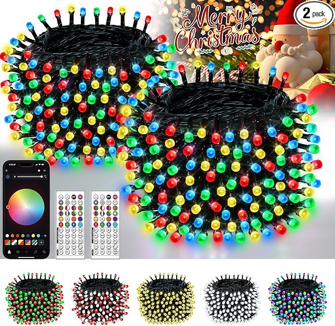 Smart Color Changing Christmas String Lights, 2Pack 164FT 400LED App Control RGB LED String Lights with Remote & Timer, Waterproof Twinkle Christmas Tree Lights Indoor Outdoor Holiday Xmas Tree Decor