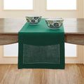 Solino Home Linen Rainforest Green Hemstitch Table Runner 60 Inches - 100% Pure Linen Small Table Runner 14 x 60 Inch Ideal for Dresser and Coffee Tables - Classic Hemstitch - Christmas, Thanksgiving