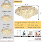 Modern Chandeliers for Living Room Crystal Ceiling Light Fixture LED Dimmable Lamp with Remote Pendant Lighting Flush Mount Ceiling Lighting for Dining Room Bedrooms