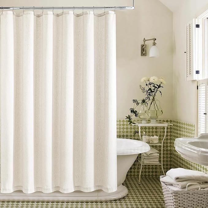 Cream 96 Inch Shower Curtain Linen Extra Long Shower Curtains for Bathroom Boho Farmhouse Natural Ivory Water Repellent Extra Tall Drapes 72x96 Inches Long with Hooks 8 Ft