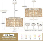 Rattan Chandelier 5-Light Farmhouse Boho Pendant Light Fixture for Dining Room Brown and White Woven Chandeliers for Ceiling Light,Bedroom,Living Room,Foyer,Kitchen Island,Coastal,Stairway,Hallway