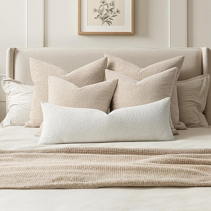 MIULEE Textured Boucle Throw Pillow Cover White Accent Solid Lumbar Christmas Pillow Case Decorative Soft Pack of 1 Couch Cushion Chair Sofa Bedroom Livingroom Home Decor,36x14 Inch