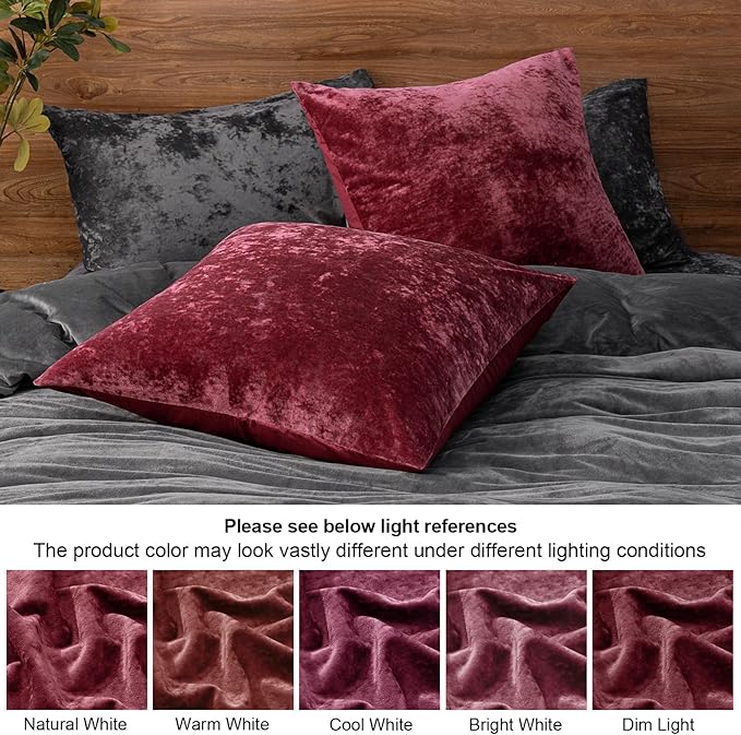 PHF Truly Velvet Throw Pillow Covers, 24"x24", No Insert, 2 Pack Color Gradient Cushion Covers, Ultra Soft Cozy Square Covers Shell for Home Decorative, No Shedding, No Pilling, Wine Red
