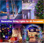 Nisocy 66FT 200 LED 4 Color Christmas String Lights, Multicolor Fairy Lights with Green Wire, 8 Modes Plug in Christmas Tree Lights for Indoor Outdoor Holiday Decorations, Party, Patio, Home Décor