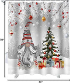 Vandarllin Christmas Gnome Shower Curtain, Winter Merry Christmas Tree Balls Shower Curtains Set with Hooks, Grey Waterproof Fabric Bathroom Curtains Decor Home Accessories, Stall Long 54 X 78 Inch