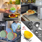 32 pcs Unbreakable Lightweight Wheat Straw Dinnerware Sets for 8, Reusable Kids Plates and Bowls Sets Non Toxic, Microwave and Dishwasher Safe Plastic Dishes Set, Camping RV Picnic Dishes