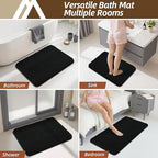 COSY HOMEER Bathroom Rugs Mat 16”x24” Absorbent Non-Slip Bath Mat Plush Shaggy Machine Washable Bath Rugs Soft Polyester Bath Mats for Bathroom Floor,Tub and Shower,Black