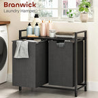Laundry Basket Organizer, Laundry Hamper with Shelf & 2 Pull-Out Removable Bags, Dirty Clothes Hamper Organizer for Laundry Room Bathroom and Dorm, 2 x 11.8 gallons (44.5L)