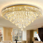Modern Crystal Chandeliers for Living Room Ceiling Light Fixture LED Dimmable Lamp with Remote Pendant Lighting Flush Mount Ceiling Light for Dining Room Bedrooms Foyer
